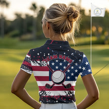 Load image into Gallery viewer, American Flag Black golf polo shirts for Women custom patriotic retro golf team shirts, golfer gifts NQS10211