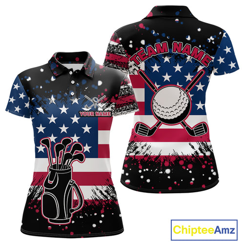 American Flag Black golf polo shirts for Women custom patriotic retro golf team shirts, golfer gifts NQS10211