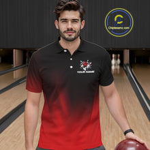 Load image into Gallery viewer, Custom Black and Red Bowling Polo, Quarter Zip Team Shirts For Men, Bowling Outfit Gift For Bowlers NQS10565