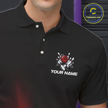 Load image into Gallery viewer, Custom Black and Red Bowling Polo, Quarter Zip Team Shirts For Men, Bowling Outfit Gift For Bowlers NQS10565