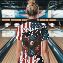 Load image into Gallery viewer, American Flag Eagle Bowling Polo, Quarter Zip Shirts For Women Custom Patriotic Team Bowling Jersey NQS10572