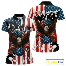 Load image into Gallery viewer, American Flag Eagle Bowling Polo, Quarter Zip Shirts For Women Custom Patriotic Team Bowling Jersey NQS10572