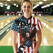 Load image into Gallery viewer, American Flag Eagle Bowling Polo, Quarter Zip Shirts For Women Custom Patriotic Team Bowling Jersey NQS10572