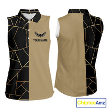 Load image into Gallery viewer, Black and Gold pattern Sleeveless Golf polo shirt custom golf attire for ladies, golfing gifts NQS10359
