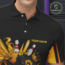 Load image into Gallery viewer, Black and Yellow Bee Bowling Polo, Quarter Zip Shirts For Men Custom Bee Bowling Team Jersey Outfit NQS10362