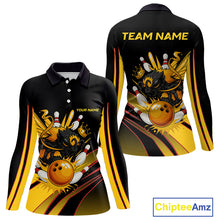 Load image into Gallery viewer, Black and Yellow Bee Bowling Polo, Quarter Zip Shirts For Women Custom Bee Bowling Team Jersey Outfit NQS10362