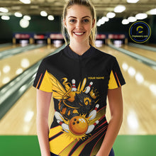 Load image into Gallery viewer, Black and Yellow Bee Bowling Polo, Quarter Zip Shirts For Women Custom Bee Bowling Team Jersey Outfit NQS10362