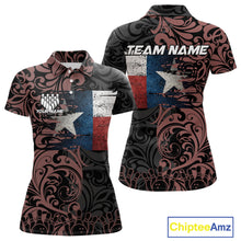 Load image into Gallery viewer, Texas Flag tribal pattern Bowling Polo, 1/4 Zip shirts for Women Custom patriotic Team bowling jersey NQS10583