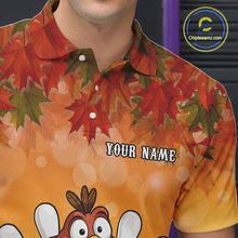 Load image into Gallery viewer, Custom Funny Turkey Bowling Shirt For Men, maple leaf pattern Thanksgiving Bowling Shirt Team Uniform NQS10368