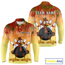 Load image into Gallery viewer, Custom Funny Turkey Bowling Shirt For Men, maple leaf pattern Thanksgiving Bowling Shirt Team Uniform NQS10368