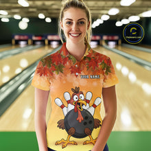Load image into Gallery viewer, Custom Funny Turkey Bowling Shirt For Women, maple leaf pattern Thanksgiving Bowling Team Uniform NQS10368