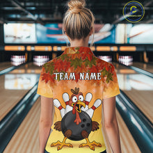 Load image into Gallery viewer, Custom Funny Turkey Bowling Shirt For Women, maple leaf pattern Thanksgiving Bowling Team Uniform NQS10368