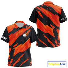 Load image into Gallery viewer, Black and Orange Flame Golf polo shirts for Kid Custom Kid golf outfit, personalized golf gifts NQS10069