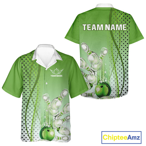 Bowling Hawaiian Shirt Custom bowling team button up shirt, gift for Bowlers | Green NQS10072