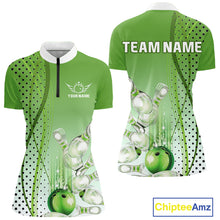 Load image into Gallery viewer, Women bowling polo, quarter zip shirts Custom bowling team jerseys, gift for Bowlers | Green NQS10072