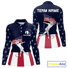 Load image into Gallery viewer, Red, White and Blue American Flag Bowling Team Shirts For Women Custom Patriotic Bowling Jerseys NQS10220