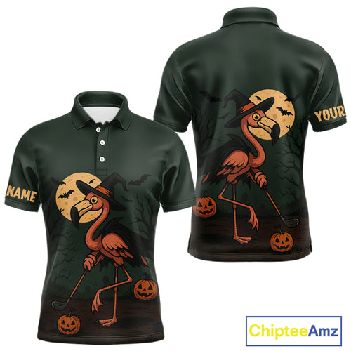 Halloween flamingo Mens golf polo shirt custom Halloween golf tops for men, unique golf gifts NQS10378