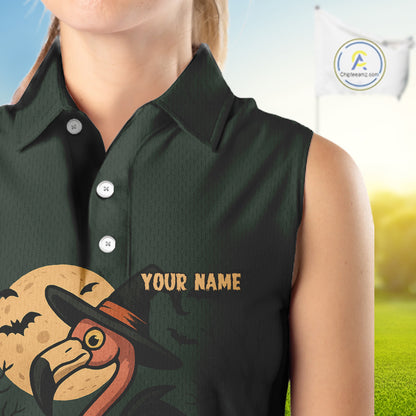 Halloween flamingo Women Sleeveless Polo Shirt custom Halloween golf top for ladies, unique golf gift NQS10378