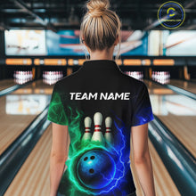 Load image into Gallery viewer, Blue and Green Lightning thunder Black Bowling Shirts For Women custom Bowling Team Jerseys NQS10379