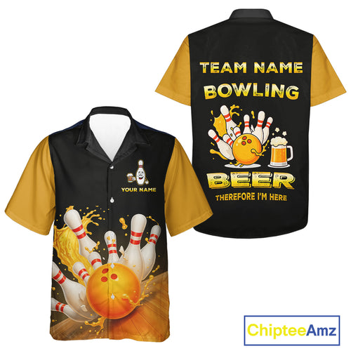 Bowling & Beer therefore i'm here custom funny Bowling Hawaiian Shirt shirt, Bowling team apparel NQS10274