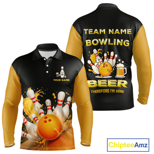 Bowling & Beer therefore i'm here custom funny Bowling shirts for Men, Bowling team apparel NQS10274