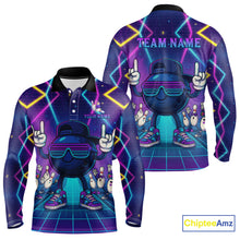 Load image into Gallery viewer, Purple neon stage funny Bowling polo, quarter zip shirts for Men Custom funny bowling team shirts NQS10299