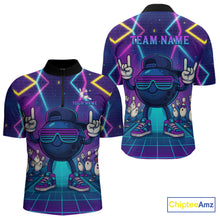 Load image into Gallery viewer, Purple neon stage funny Bowling polo, quarter zip shirts for Men Custom funny bowling team shirts NQS10299