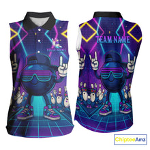 Load image into Gallery viewer, Purple neon stage funny Bowling Sleeveless Polo shirt Custom funny bowling team shirts NQS10299