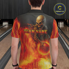 Load image into Gallery viewer, Orange Flame Skull reaper Bowling polo, quarter zip shirts for Men Custom skull bowling team jersey NQS10300