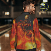 Load image into Gallery viewer, Orange Flame Skull reaper Bowling polo, quarter zip shirts for Men Custom skull bowling team jersey NQS10300