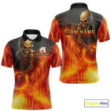 Load image into Gallery viewer, Orange Flame Skull reaper Bowling polo, quarter zip shirts for Men Custom skull bowling team jersey NQS10300