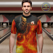 Load image into Gallery viewer, Orange Flame Skull reaper Bowling polo, quarter zip shirts for Men Custom skull bowling team jersey NQS10300