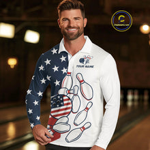 Load image into Gallery viewer, Custom American flag Bowling Shirt For Men personalized red, white and blue patriotic bowling shirts NQS10313