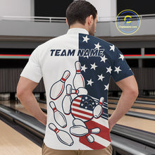 Load image into Gallery viewer, Custom American flag Bowling Shirt For Men personalized red, white and blue patriotic bowling shirts NQS10313