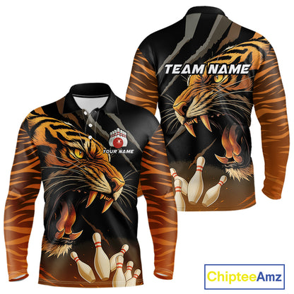 Tiger Bowling Polo, Quarter Zip shirts For Men custom bowling team jersey, bowling uniform NQS10338