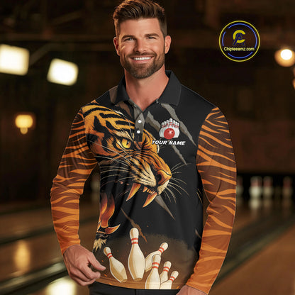 Tiger Bowling Polo, Quarter Zip shirts For Men custom bowling team jersey, bowling uniform NQS10338