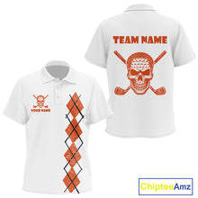 Load image into Gallery viewer, Orange argyle plaid pattern Skull White Golf polo shirt for Kid custom Halloween Kid golf attire NQS10357