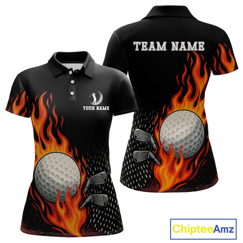 Flame Golf ball black Golf polo shirt for Women Custom ladies golf top, personalized golf gifts NQS10364