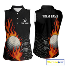 Load image into Gallery viewer, Flame Golf ball black Golf sleeveless polo shirt Custom ladies golf top, personalized golf gifts NQS10364