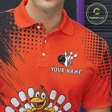 Load image into Gallery viewer, Custom Orange Turkey Bowling Shirt For Men, Thanksgiving Bowling Team Jersey Bowler Outfit NQS10369