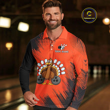 Load image into Gallery viewer, Custom Orange Turkey Bowling Shirt For Men, Thanksgiving Bowling Team Jersey Bowler Outfit NQS10369