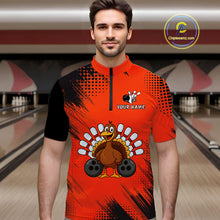 Load image into Gallery viewer, Custom Orange Turkey Bowling Shirt For Men, Thanksgiving Bowling Team Jersey Bowler Outfit NQS10369