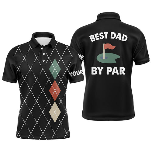 Mens golf polo shirts black argyle plaid custom best dad by par golf shirts for dad, father's day gift NQS5418