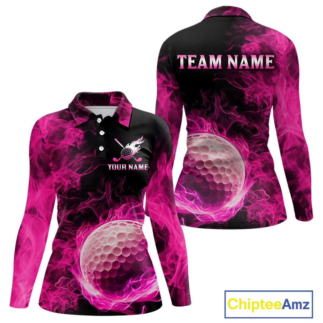 Black and Pink Flame Golf Ball Women Golf polo shirts custom name golf outfit for ladies golf clothes NQS9869