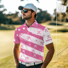 Load image into Gallery viewer, Pink American Flag Men golf polo shirt custom patriotic golf outfits men, cool golf gifts NQS10092