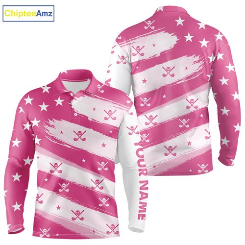 Pink American Flag Men golf polo shirt custom patriotic golf outfits men, cool golf gifts NQS10092