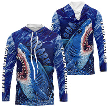 Load image into Gallery viewer, Blue Ocean Sea camo angry Shark fishing UV Protection shirts custom name Shark fishing jerseys NQS10419