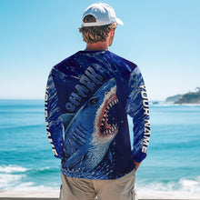 Load image into Gallery viewer, Blue Ocean Sea camo angry Shark fishing UV Protection shirts custom name Shark fishing jerseys NQS10419