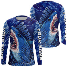 Load image into Gallery viewer, Blue Ocean Sea camo angry Shark fishing UV Protection shirts custom name Shark fishing jerseys NQS10419