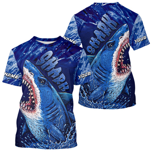 Blue Ocean Sea camo angry Shark fishing UV Protection shirts custom name Shark fishing jerseys NQS10419